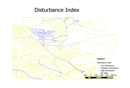 Figure 5: Disturbance index from lifelogging device and the road network